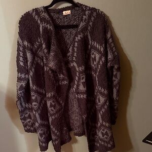 POL Dark Brown Patterned Cardigan